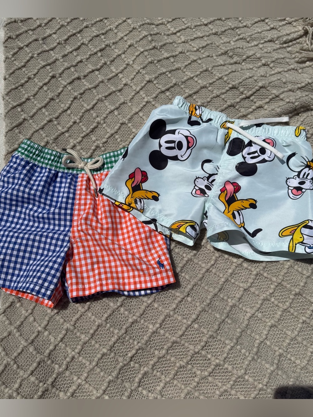 H&M Light Blue Mickey & Pluto Print and Ralph Lauren Baby Swim shorts 18 months